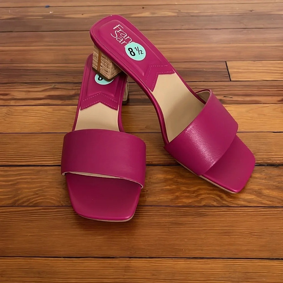 Franco Sarto Pink Leather Padded Open Toe Block Heels - Size 8.5 - Picture 2 of 8